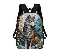 sinyumoney Kintsugi Heron Stained Glass Zaini Per Bambini, Borsa Scuola Stampato 3D, Zaino Per Bambini, Borsa Da Viaggio, Zaino Per Ragazza, Borsa Da Scuola Per Bambini, Wolf Gold Kintsugi, 17"