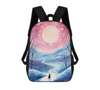 sinyumoney Kitten Watching Christmas - Zaino scolastico per bambini, con stampa 3D, ideale per viaggi e libri, Snowy Landscape With Cat, 17"