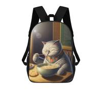 sinyumoney Kitten Watching Christmas - Zaino scolastico per bambini, con stampa 3D, ideale per viaggi e libri, Divertente gatto Eating Ramen, 17"