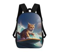 sinyumoney Kitten Watching Christmas - Zaino scolastico per bambini, con stampa 3D, ideale per viaggi e libri, Funny Cat Surfing, 17"