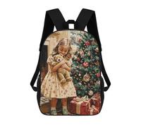 sinyumoney Kitten Watching Christmas - Zaino scolastico per bambini, con stampa 3D, ideale per viaggi e libri, Christmas Girl With Teddy Bear, 17"
