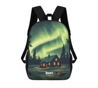 sinyumoney Kyoto - Zaini scolastici per bambini, borsa da scuola alla moda, con stampa 3D, per ragazzi, studenti delle scuole elementari e college, Northern Lights Cabin, 17"