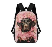 sinyumoney Labrador with Pink Flowers Zaino Scolastico Alla Moda Per Studenti, Adatto A Ragazzi E Ragazze, Ideale Per Viaggi All'aperto E Attività Ricreative. 17inch