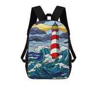 sinyumoney Lighthouse Stained Glass Ocean Waves Zaini Per Bambini Zaino Scolastico Borsa Scolastica Stampata in 3D Borsa Scolastica Per Ragazzi Studenti Delle Scuole Elementari E Medie 17inch