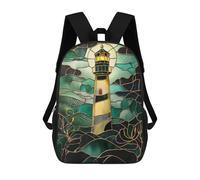 sinyumoney Lighthouse Stained Glass Zaini, Zaino Per Bambini, Borsa Scolastica Per Studenti, Zaini Da Viaggio Stampati in 3D, Zaino Accessorio Moda, Zaini Impermeabili Per Bambini 17inch