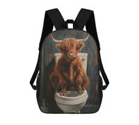 sinyumoney Lion Deer Forest Magical Zaini Per Bambini Zaino Scuola Alla Moda Zaino Scuola Stampato In 3D Per Bambini Studenti Primari E Secondari, Funny Highland Cow Toilet, 17"