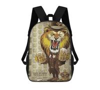 sinyumoney Lion Enjoy Craft Beer Zaino Scolastico Zaino Per Bambini Borsa Scolastica Di Grande Capacità Zaino Per Bambini Per La Scuola Zaino 3D Borsa Per Libri Regali Per Bambini 17inch