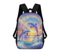 sinyumoney Lion with Floral Crown Zaino Bambino, Zainetto Stampato 3D Per Ragazzi E Adolescenti, Dolphins Jumping Rainbow Sunset, 17"