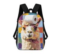 sinyumoney Llama with Toilet Paper Hat Zaino scolastico per bambini stampato 3D, ideale per viaggi e letture, per ragazzi e studenti delle elementari, Llama With Toilet Paper Hat, 17"