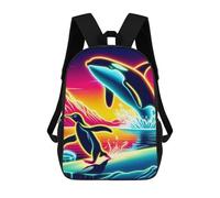 sinyumoney Majestic Leviathan Zaini Per Bambini Zaini Stampati In 3D Zaini Per Studenti Della Scuola E Del Collegio (ragazzi E Ragazze), Penguin Escapes Orca, 17"