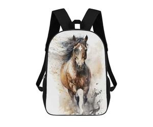 sinyumoney Meerkat Beauty Black Ink Zaino scolastico per adolescenti, stampa 3D, regolabile, con tasche alla moda, per bambini, ragazzi, ragazze, studenti e adolescenti, Horse Watercolor, 17"