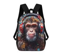 sinyumoney Monkey with Headphones Zaino Scolastico Alla Moda Per Studenti, Adatto A Ragazzi E Ragazze, Ideale Per Viaggi All'aperto E Attività Ricreative. 17inch