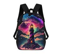 sinyumoney Moonlit Lotus Pond - Zaini scolastici personalizzati 3D, per ragazzi e ragazze, grandi zaini per la scuola, per il tempo libero, Enchanted Lighthouse Sky, 17"