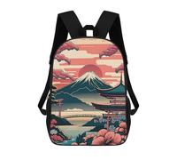 sinyumoney Mount Fuji Retro Painting Zaini Scuola Per Bambini, Borsa Scuola Alla Moda Borsa Scuola Stampa 3D Per Ragazzi Studenti Della Scuola E Del College, Mount Fuji Retro Painting, 17"