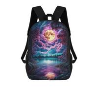 sinyumoney Mushrooms No1 - Zaino per bambini, con stampa 3D, per ragazzi e adolescenti, Full Moon Over Lake, 17"