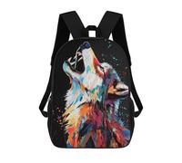 sinyumoney Neon Axolotl Splash Zaino scolastico per bambini con stampa 3D, ideale per viaggi e libri, Colorful Wolf Howl, 17"