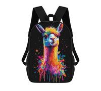 sinyumoney Neon Axolotl Splash Zaino scolastico per bambini con stampa 3D, ideale per viaggi e libri, Colorful Llama Ritratto, 17"