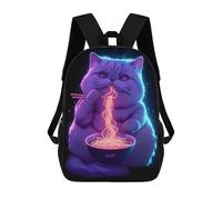 sinyumoney Neon Cat Eating Ramen Zaini Per Bambini Zaino Scolastico Zaino Stampato in 3D Per Bambini Zaini Da Viaggio Borse Per Libri Borsa Scolastica Per Bambini 17inch