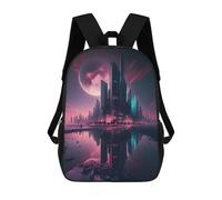 sinyumoney Neon Cityscape with Giant Moon -1 Zaini Per Bambini Zaino Scolastico Borsa Scolastica Stampata in 3D Borsa Scolastica Per Ragazzi Studenti Delle Scuole Elementari E Medie 17inch