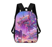 sinyumoney Neon Future Cityscape -2 Zaini Scolastici Stampati in 3D Zaini Scolastici Alla Moda Per Bambini Zaini Per Ragazzi Per Studenti Delle Scuole Medie 17inch