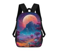 sinyumoney Neon Pug - Zaini per bambini, con stampa 3D, alla moda, per ragazzi, studenti elementari e college, Fantasy Landscape With Giant Moon -2, 17"