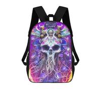 sinyumoney Neon Skull Fusion Artwork Zaino Scolastico Stampato in 3D Zaino Scolastico Per Bambini Zaini Scolastici Zaini Da Viaggio Borsa Casual Alla Moda Per Bambini Studenti Scolastici 17inch