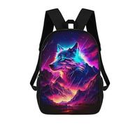 sinyumoney Neon Wolf Mountainscape Zaini Per Bambini, Zaini Scolastici Personalizzati 3D Per Ragazzi E Ragazze, Zaini Scolastici Grandi, Zaini Casual Da Giorno 17inch
