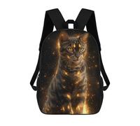 sinyumoney Night Fantasy Spiral Zaino Scuola Per Bambini Stampato 3D, Ideale Per Viaggi E Letture, Per Ragazzi E Studenti Primaria, Golden Glow Bengal Cat - Mistical Feline Art, 17"