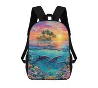 sinyumoney Ocean Sunset with Dolphins Zaino Scolastico Per Bambini Stampato in 3D, Zaini Da Viaggio Ad Alta Capacità, Borse Per Libri, Zaini Scolastici Per Bambini 17inch