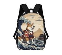 sinyumoney Owl Animali Zaini Scuola Per Bambini Borsa Scuola Stampato 3D Per Ragazzi Studenti Della Scuola E Del Collegio, Corgi Wave Off Kanagawa, 17"