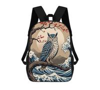 sinyumoney Owl Great Wave Zaino Scolastico Per Bambini, Borsa Scolastica Stampata in 3D Per Ragazzi, Studenti Delle Scuole Elementari E Medie 17inch