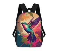 sinyumoney Owl Painting Bird Poster Zaino Scuola Per Ragazze E Ragazzi Con Tasca Zaino Alla Moda Per Bambini, Hummingbird Drawn, 17"
