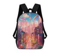 sinyumoney Palm Paradise - Zaino per la scuola per bambini, con stampa 3D, Neon Cityscape with Rainbow, 17"