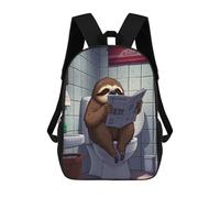 sinyumoney Panda Bath Time Zaino Scuola Per Ragazze E Ragazzi Grande Capacità Leggero Per Bambini E Studenti, Sloth Reading On Toilet, 17"