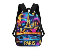 sinyumoney Paris Colorful Nights - Geometric Eiffel Tower Art Zaino Scolastico Per Bambini Stampato in 3D, Zaini Da Viaggio Ad Alta Capacità, Borse Per Libri, Zaini Scolastici Per Bambini 17inch
