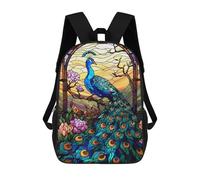 sinyumoney Peacock Stained Glass Zaino Scolastico Stampato in 3D Per Bambini, Zaino Scolastico Casual Alla Moda Per Bambini Studenti 17inch