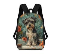 sinyumoney Pink Floreale Pianoforte Zaino Scuola Per Bambini Stampato 3D, Ideale Per Viaggi E Libri, Miniatura Schnauzer Dog In Bathtub, 17"