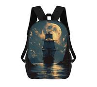 sinyumoney Pirate Ship Full Moon Zaino Scolastico Zaino Per Bambini Borsa Scolastica Di Grande Capacità Zaino Per Bambini Per La Scuola Zaino 3D Borsa Per Libri Regali Per Bambini 17inch