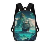 sinyumoney Pirate Ship in Tropical Paradise Zaino Scolastico Per Bambini Stampato in 3D Per Bambini, Zaini Da Viaggio, Borse Per Libri Per Ragazzi, Studenti Delle Scuole Elementari 17inch