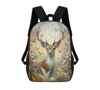 sinyumoney Planetary Allineamento Zaino scolastico per bambini con stampa 3D, ideale per viaggi e libri, Deer e Butterflies in Forest, 17"