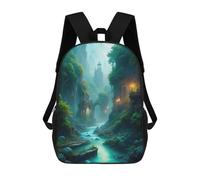 sinyumoney Planetary Allineamento Zaino scolastico per bambini con stampa 3D, ideale per viaggi e libri, Mystical River Landscape With Ancient Archite, 17"