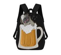 sinyumoney Pug Dog Beer Drinking Part Zaini Per Bambini, Zaino Scolastico Alla Moda, Borsa Scolastica Stampata in 3D Per Ragazzi, Studenti Delle Scuole Elementari E Medie 17inch
