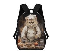 sinyumoney Rabbit Cafe Coffee Vibes Zaini 17 Pollici Per Bambini, Borse Da Scuola Stampate 3D Per Studenti Della Scuola Elementari E Del College, Ragazzi E Ragazze, Angry Cook Cat, 17"