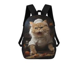 sinyumoney Rabbit Cafe Coffee Vibes Zaini 17 Pollici Per Bambini, Borse Da Scuola Stampate 3D Per Studenti Della Scuola Elementari E Del College, Ragazzi E Ragazze, Angry Chef Cat Cooking, 17"