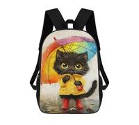 sinyumoney Rainy Day Kitten with Umbrella-3 Zaino Scolastico Alla Moda Per Studenti, Adatto A Ragazzi E Ragazze, Ideale Per Viaggi All'aperto E Attività Ricreative. 17inch