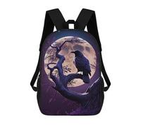 sinyumoney Raven MoonZaino Scolastico Per Bambini, Zaini Stampati in 3D, Zaini Alla Moda Per La Scuola Elementare E Media Per Ragazzi. 17inch