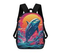 sinyumoney Retro Dolphin Jump Zaino Scolastico Per Bambini, Borsa Scolastica Stampata in 3D Per Ragazzi, Studenti Delle Scuole Elementari E Medie 17inch