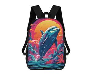 sinyumoney Retro Dolphin Jump Zaino Scolastico Per Bambini, Borsa Scolastica Stampata in 3D Per Ragazzi, Studenti Delle Scuole Elementari E Medie 17inch