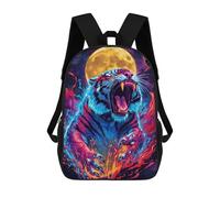 sinyumoney Roaring Tiger with Moon And Flames Zaini Stampati in 3D Per Bambini, Zaini Scolastici, Borse Scolastiche, Zaini Alla Moda Per Ragazzi, Studenti Delle Scuole Elementari E Medie 17inch