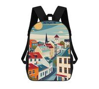 sinyumoney Rottweiler Dog Zaino per bambini, Zaino per bambini con stampa 3D per ragazzi e adolescenti, Reykjavik Cityscape Travel Poster, 17"